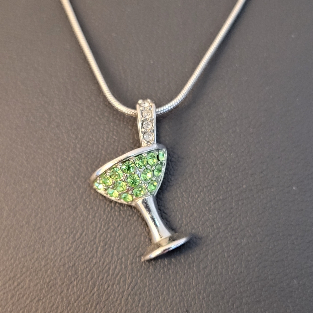 LIA SOPHIA Cheers!  Glass Adorned w/ Sparkling Crystals on Silver-tone Necklace